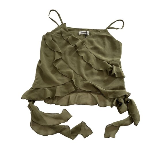 Showpo Carlyn V Neck Frill Detail Cami Top in Olive - Picture 1 of 5